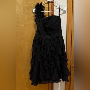 White House Black Market Elegant Black One Shoulder Ruffle Dress